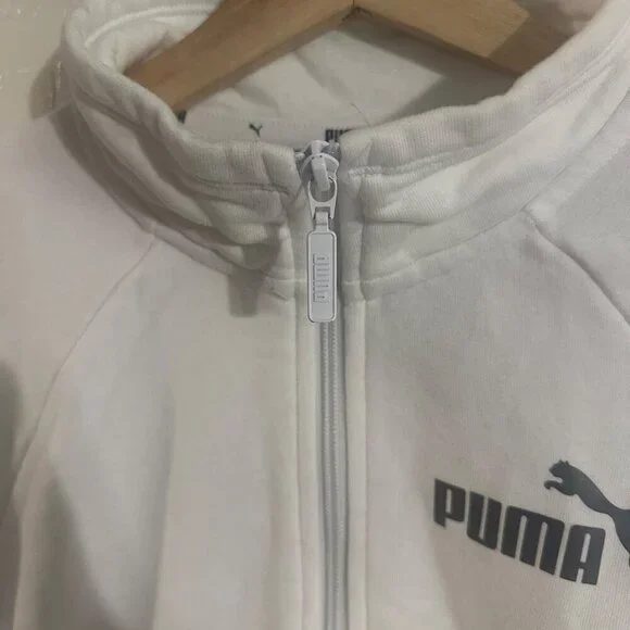 Puma White Long Sleeved Half Zip Pocketed Cropped Athletic Jacket - Picture 8 of 10